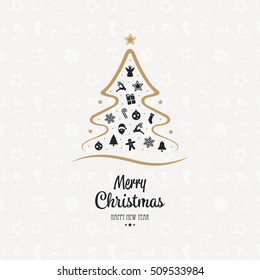 merry christmas tree elements card icon background