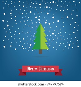 Merry Christmas Tree With Flat Design