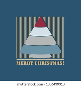 Merry Christmas. Christmas tree in the form of a pyramid with the inscription. In a minimalistic flat style. Vector illustration for cards, banners, invitations.