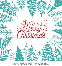Merry Christmas tree frame . Christmas greeting Card, hand drawing. Not AI, Vector illustrations