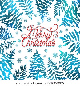Marco del árbol de la Feliz Navidad . Navidades Tarjeta de felicitación, dibujo a mano. No IA, Ilustraciones vectoriales