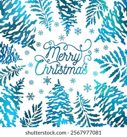 Merry Christmas tree frame . Christmas greeting Card, hand drawing. Not AI, Vector illustrations
