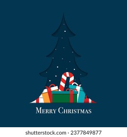 Merry Christmas With Tree And Gift Box