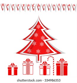Merry Christmas. Christmas tree and gifts. New Year. Vector Illustration