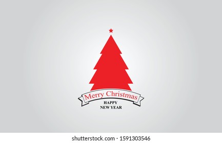 Merry Christmas Tree Greeting Card Template. Red Color Merry Christmas Tree Background