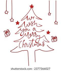 Merry christmas tree greeting elements isolated on white background