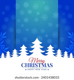merry christmas tree greeting on blue snowflake background