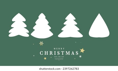 Merry Christmas with Christmas tree hand drawn with star on green background ,for content online, Simple cartoon flat style. illustration Vector EPS 10