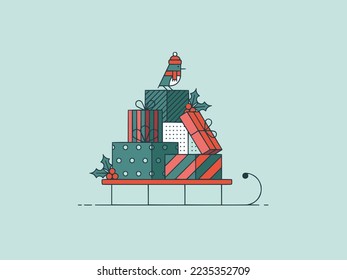 Merry Christmas Tree Happy New Year Celebration Santa Claus Gift Icons Pattern Snowman Postcard Website illustration