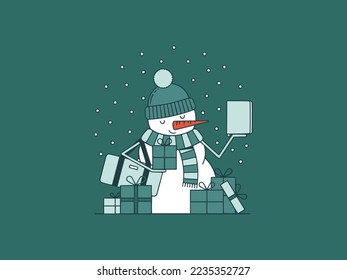 Merry Christmas Tree Happy New Year Celebration Santa Claus Gift Icons Pattern Snowman Postcard Website illustration
