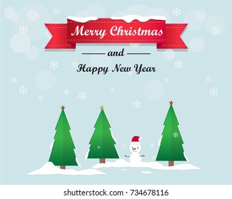 Merry Christmas Tree and Happy New Year Greeting Card Background Illustration