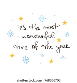 Merry Christmas tree Happy New Year simple lettering. It's the most wonderful time of the year