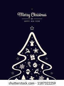 merry christmas tree icon elements card background