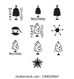 Merry Christmas tree icon set 