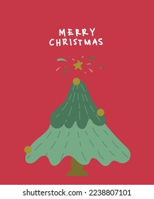 Merry Christmas tree illustration. Great for postcard, greeting card, posters, coupons, children book, minimal background, decorative paper. A simple vector design. 