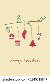 Merry Christmas tree illustration. Great for social media feeds, gift card, greeting card, postcard, invitation, sale, posters and for children book.