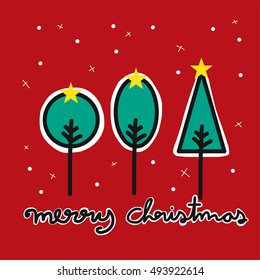 Merry Christmas tree illustration on red background Merry Christmas tree illustration on red background