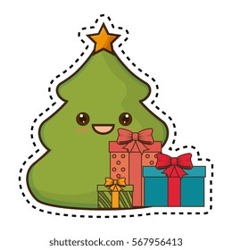 merry christmas tree kawaii style