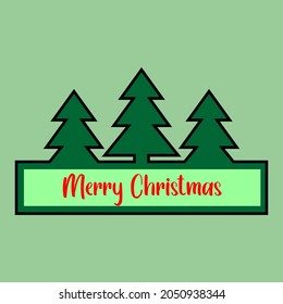 Merry Christmas tree logo with green and red color in green background