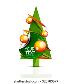 Merry Christmas tree, modern abstract geometric design. Holiday concept icon, greeting card element
