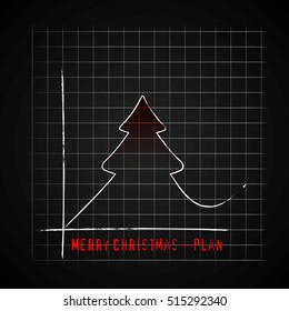 Merry Christmas tree on dark checkers plan graf, improve gifts on christmas day, gift card vector illustration