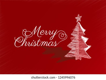 Merry Christmas tree on red background
