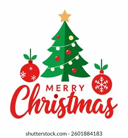 Merry Christmas with tree on white background.