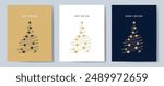 Merry Christmas tree outline greeting text card set golden vector illustration design background. Greeting card. Xmas tree.