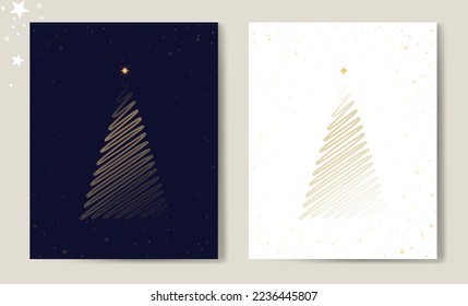 Merry Christmas tree outline greeting card golden vector illustration design background. Greeting card. Xmas tree.