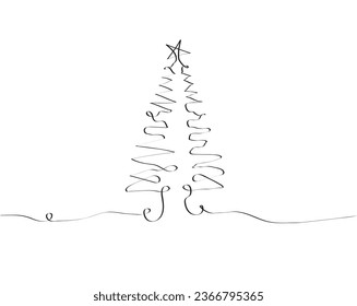 Merry Christmas tree outline greeting card vector illustration design. Greeting card. Xmas tree.