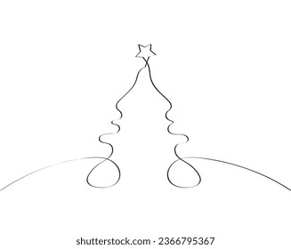 Merry Christmas tree outline greeting card vector illustration design. Greeting card. Xmas tree.