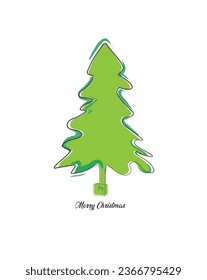 Merry Christmas tree outline greeting card vector illustration design. Greeting card. Xmas tree.