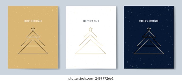 Merry Christmas tree outline greeting text card set golden vector illustration design background. Greeting card. Xmas tree.