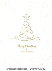 Merry Christmas tree outline greeting text card golden vector illustration design background. Greeting card. Xmas tree.