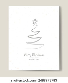 Merry Christmas tree outline greeting text card golden vector illustration design background. Greeting card. Xmas tree.