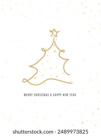 Merry Christmas tree outline greeting text card golden vector illustration design background. Greeting card. Xmas tree.