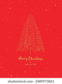 Merry Christmas tree outline greeting text card golden vector illustration design background. Greeting card. Xmas tree.