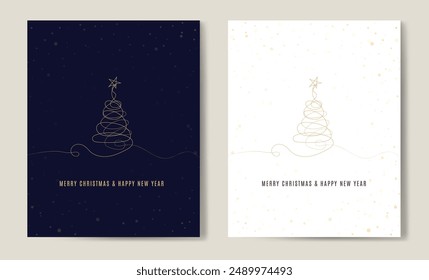 Merry Christmas tree outline greeting text card set golden vector illustration design background. Greeting card. Xmas tree.