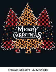 Merry Christmas tree plaid leopard t-shirt design