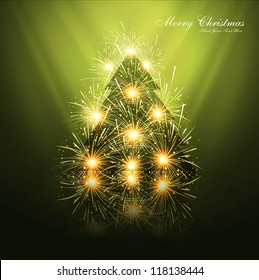 merry christmas tree reflection celebration bright colorful card design