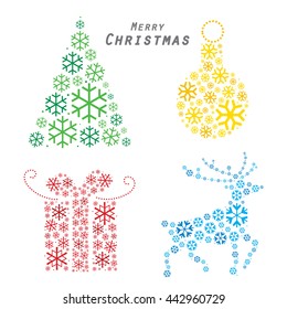 Merry Christmas tree reindeer Gift made from snowflakes Vector