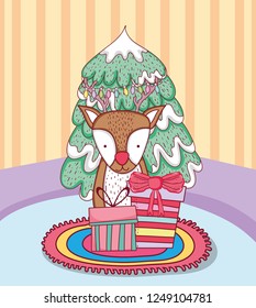 merry christmas tree with reindeer in the house
