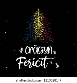 Merry Christmas and Christmas tree with Romania flag