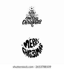 Merry christmas tree and round lettering.