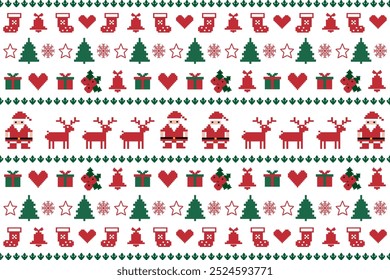 Merry christmas tree Santa Claus stocking heart snowflake bell reindeer holly red green celebrate festival December clothing wrapping vector illustration Illustrat3