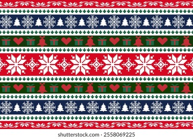 Merry christmas tree Santa Claus stocking heart snowflake bell reindeer holly red green blue celebrate festival December clothing wrapping vector illustration Illustrat3