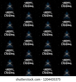Merry Christmas  and Christmas tree with Scottish flag seamless vector pattern