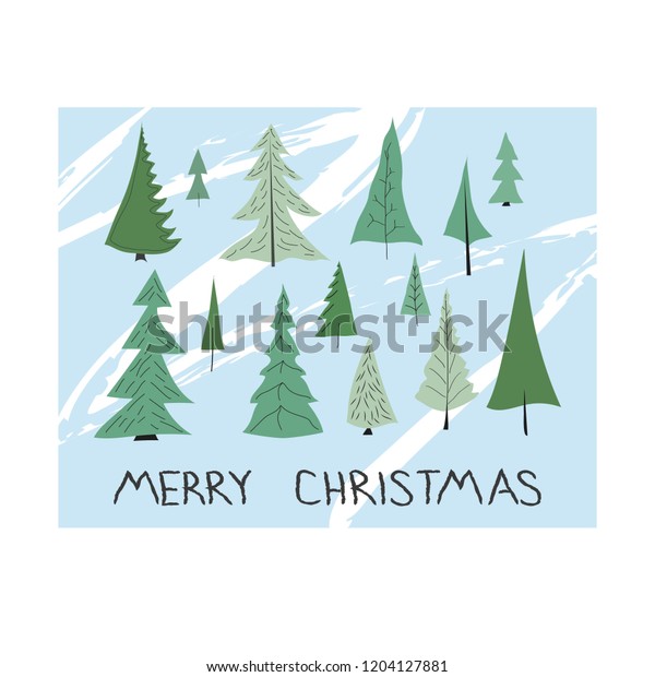 Merry Christmas Tree Simple Card Forest Stock Vector