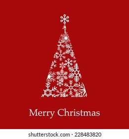 Merry Christmas tree with snowflakes, vector illustration