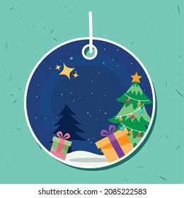 merry christmas tree snowscape tag